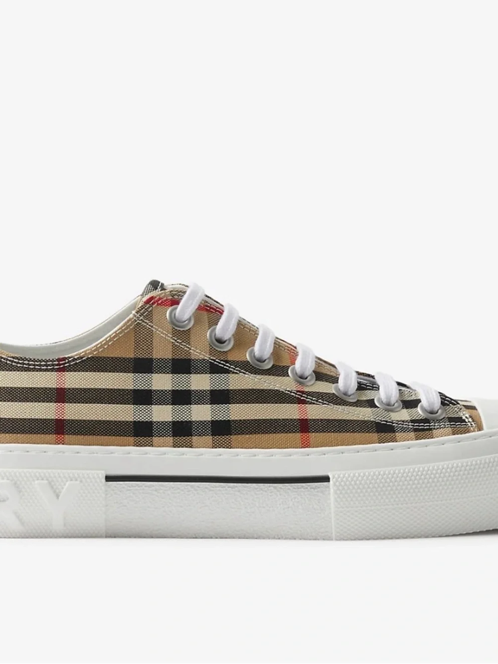 Burberry Beige Vintage Check Low-Top Sneaker with White Sole